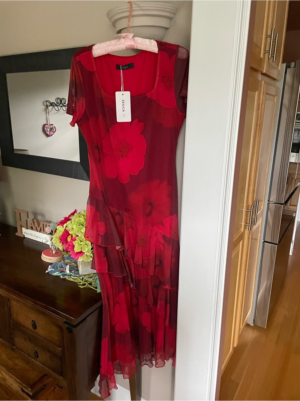 ZULEIKA Red Floral Tiered Midi Dress